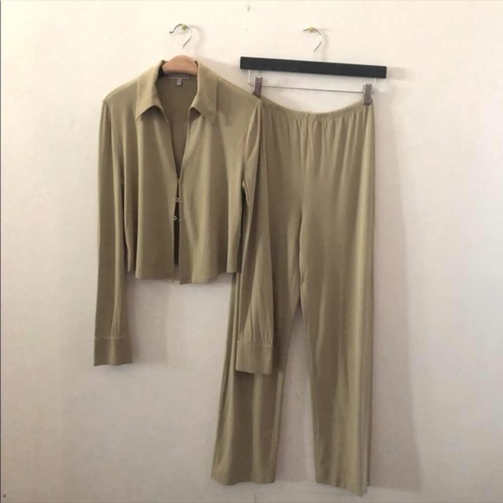 EMPORIO ARMANI] Set: Beige Knit jersey Shirts Jacket & Pants